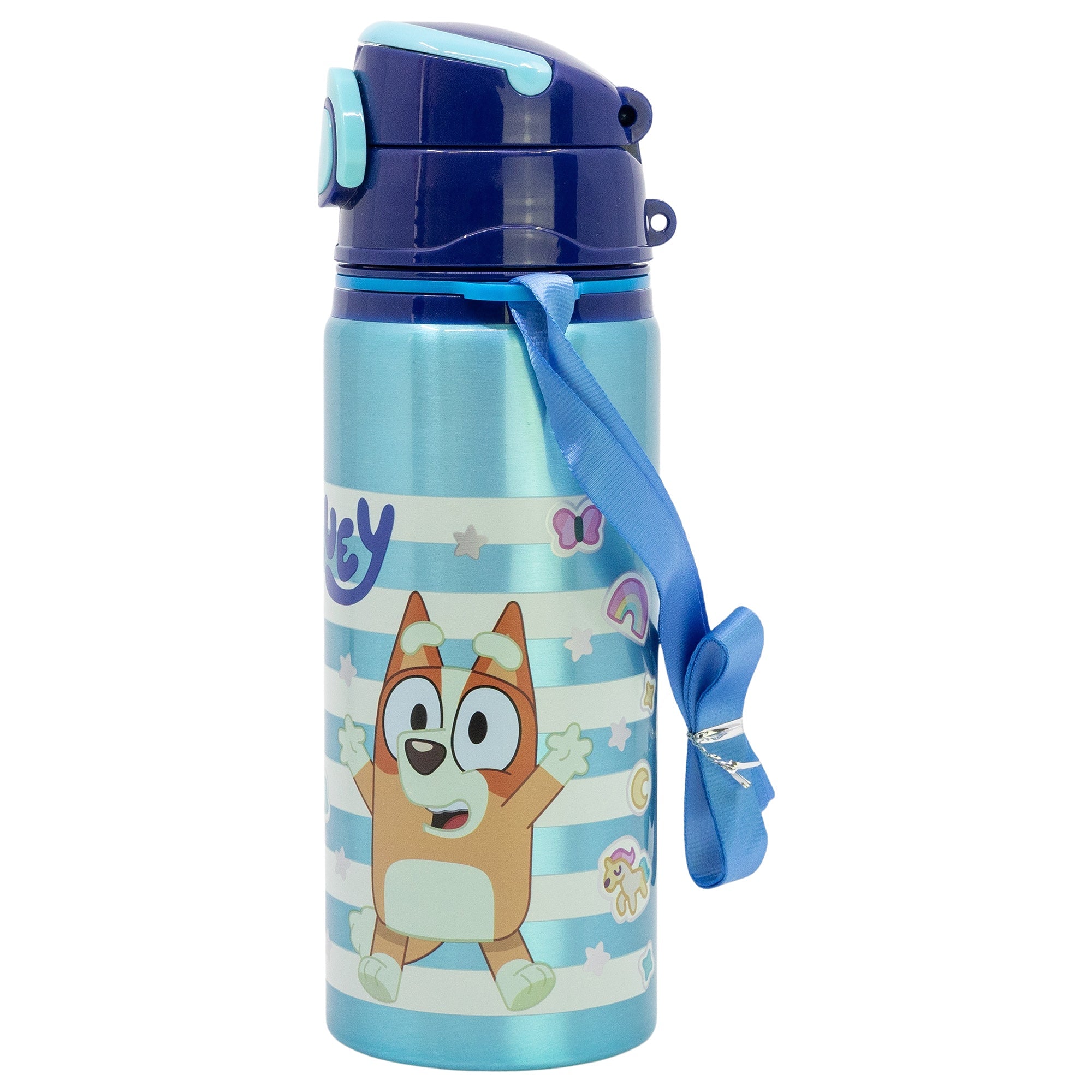 Stor Aluminium Pop Up Bottle with Strap 730 ml Bluey