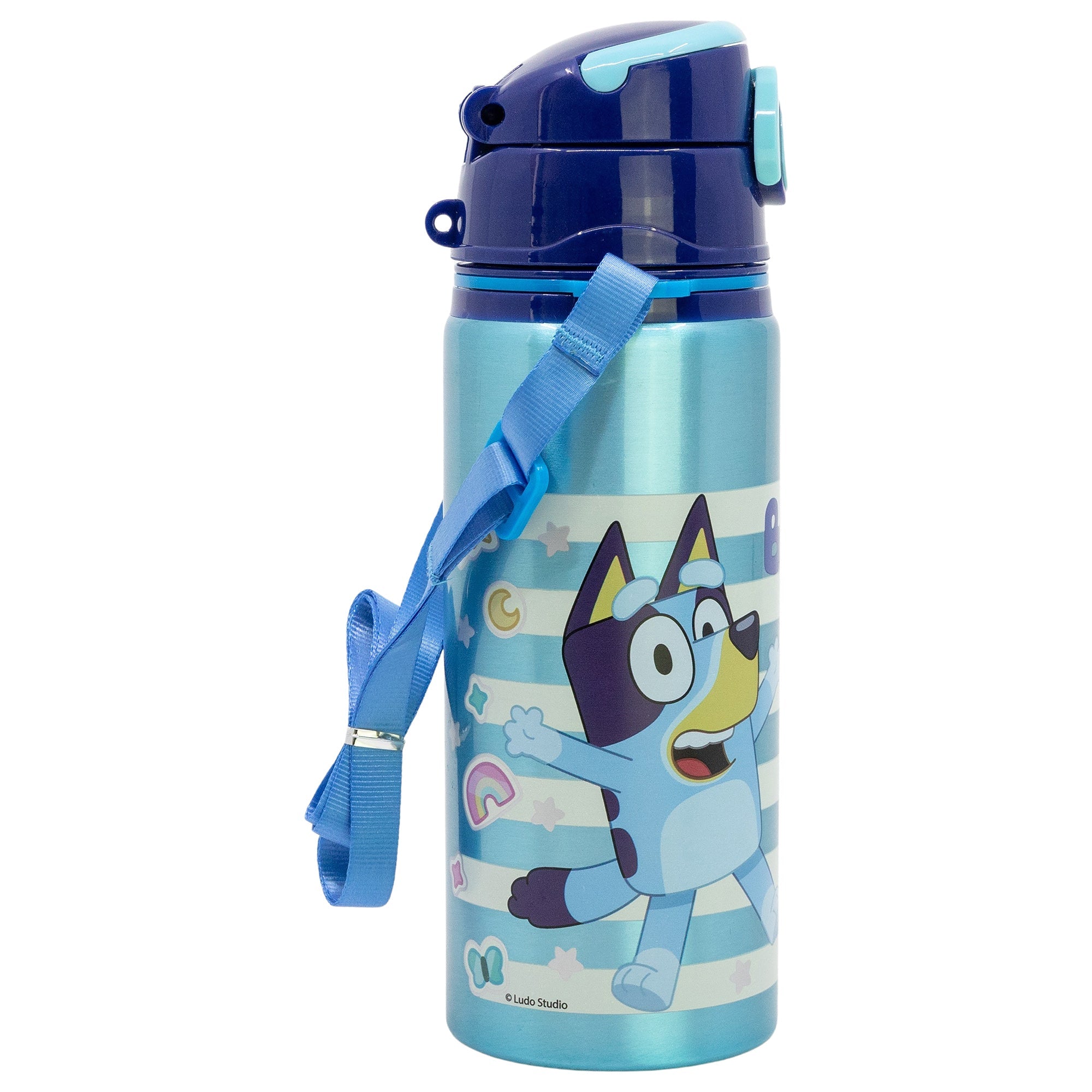 Stor Aluminium Pop Up Bottle with Strap 730 ml Bluey