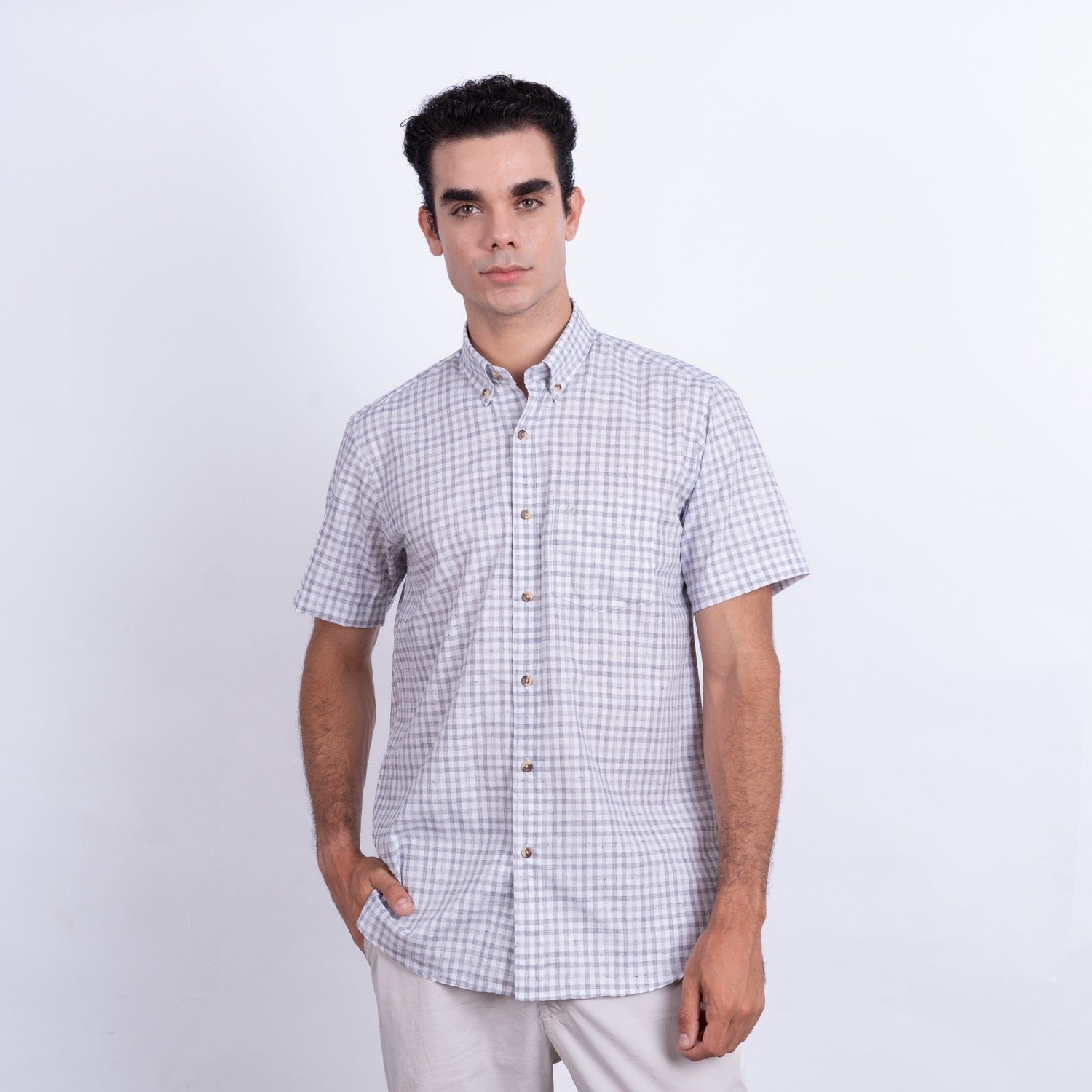 Camisa de Lino Manga Corta para Hombre