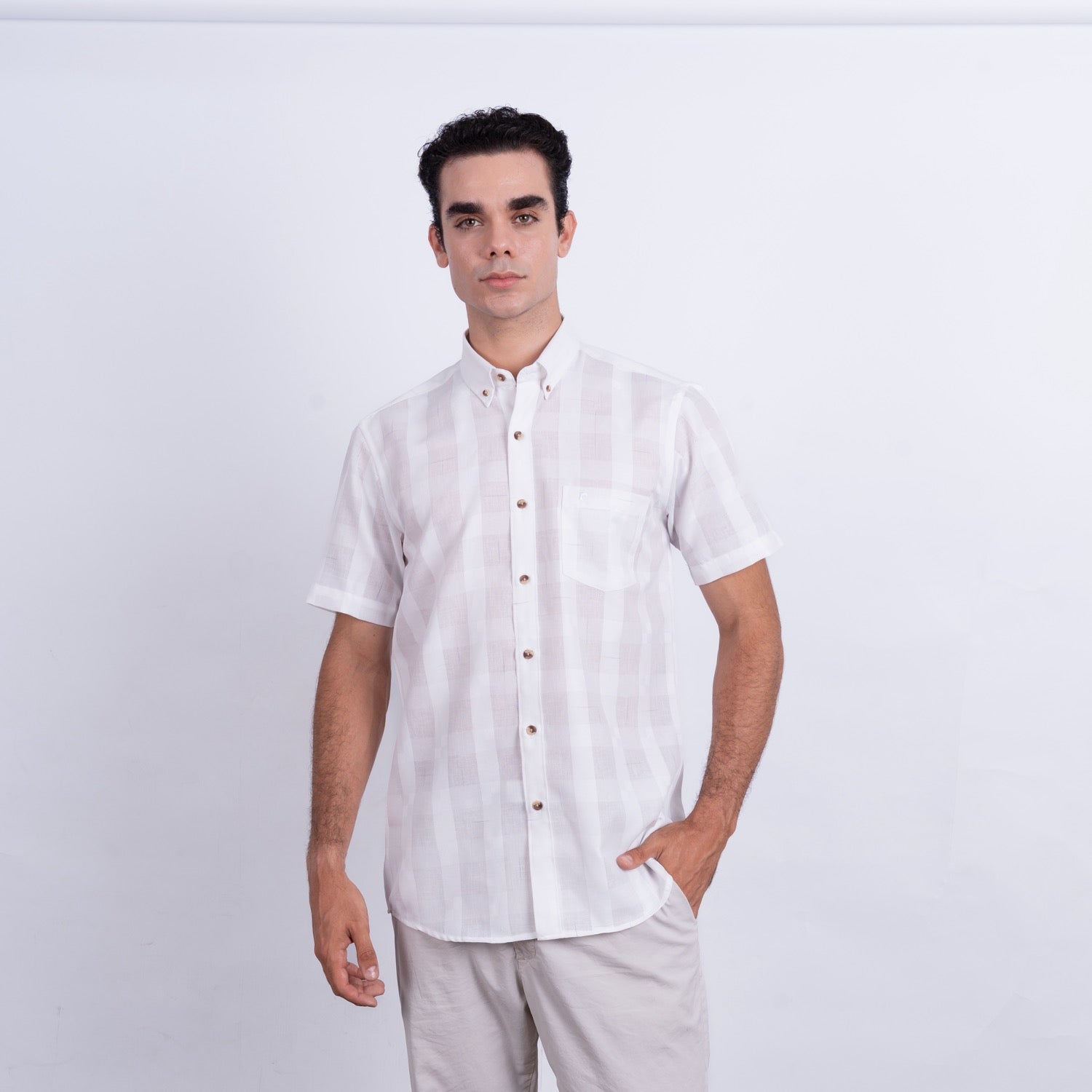 Camisa de Lino Manga Corta para Hombre