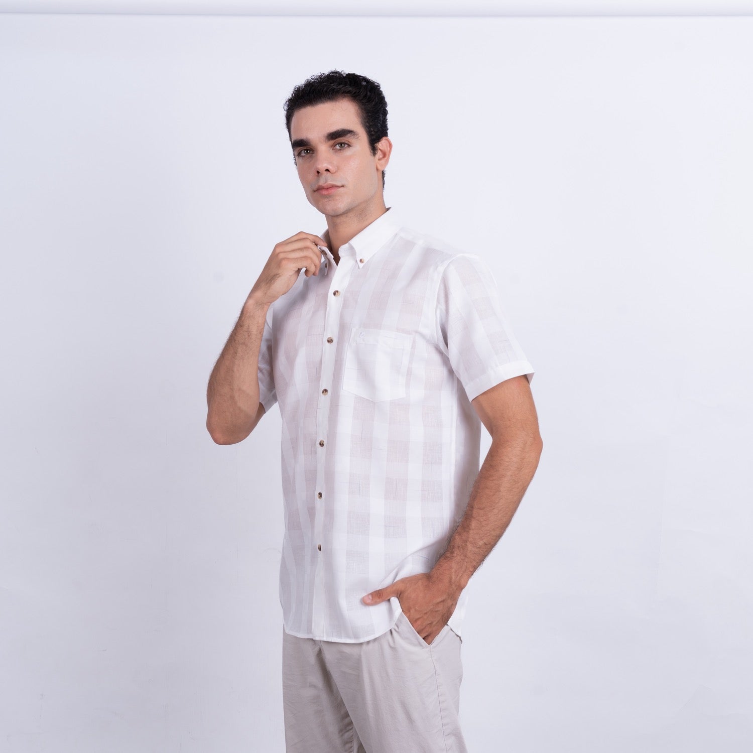 Camisa de Lino Manga Corta para Hombre